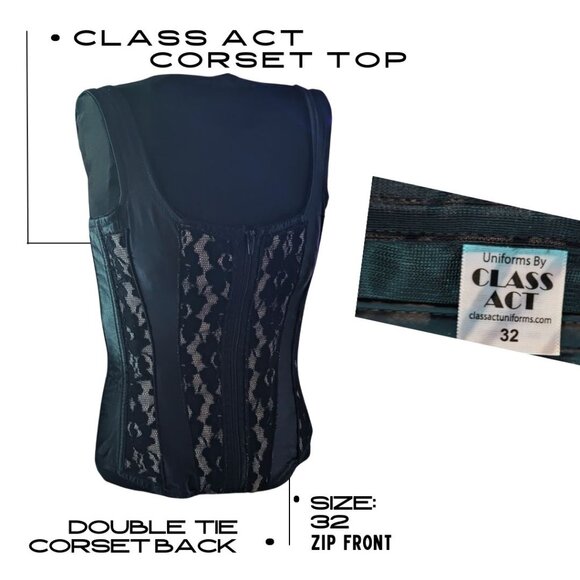 Class Act Black Faux Leather Corset Top 32 - Picture 1 of 2